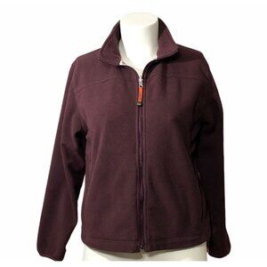 LL Bean Jacket Fleece Womens Large Coat Zip Pockets Red Burgandy Windbreaker